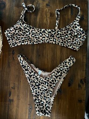aerie Leopard Print Bikini Set in Tan, Black